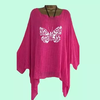 Большие размеры Женская свободная рубашка из хлопка и льна, весна-лето, повседневная, с круглым воротником, тонкий топ с длинным рукавом, женская модная длинная рубашка с принтом и неровным подолом S белый