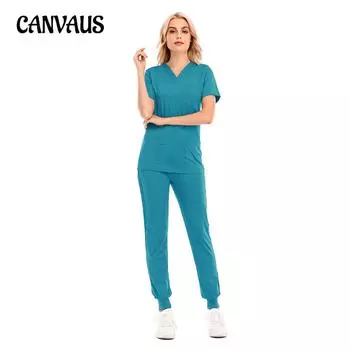 Большие размеры, женская тонкая рабочая одежда для врачей и медсестер, брюки с короткими рукавами, костюм из двух частей S чёрный