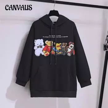 Большие размеры Женская зимняя свободная толстовка с длинными рукавами Новая универсальная толстовка с капюшоном XL чёрный