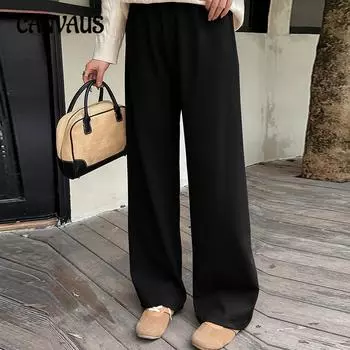 Большие размеры женские эластичные эластичные талии повседневные прямые свободные брюки для всего L чёрный