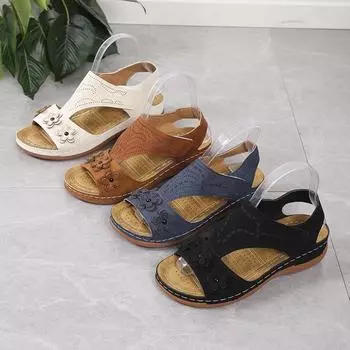 Большие размеры женские босоножки на танкетке однотонные модные повседневные простые 35 синий