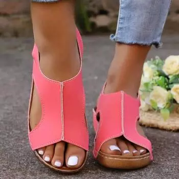 Большие размеры женские босоножки на танкетке летние туфли на плоской подошве женские сандалии с открытым носком нескользящие 36