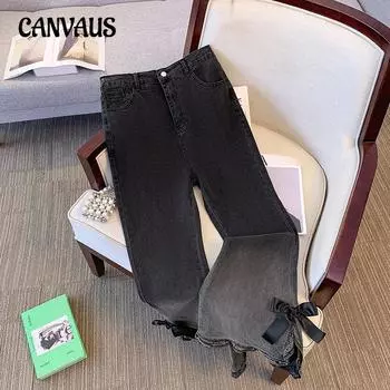 Большие размеры женские джинсы микро свободные брюки из денима с высокой талией 2XL чёрный