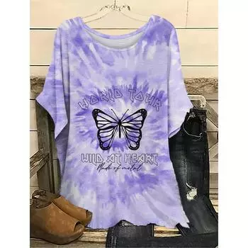 Большие размеры Женские футболки с принтом бабочек Модная футболка с короткими рукавами и круглым вырезом с 3D-цифровой печатью 7XL