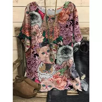 Большие размеры Женские футболки с принтом бабочек Модная футболка с короткими рукавами и круглым вырезом с 3D-цифровой печатью 7XL