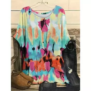 Большие размеры женские футболки Violet Kiss Leaf модная футболка с короткими рукавами и круглым вырезом с 3D-цифровой печатью 7XL