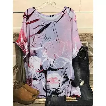 Большие размеры женские футболки Violet Kiss Leaf модная футболка с короткими рукавами и круглым вырезом с 3D-цифровой печатью 7XL