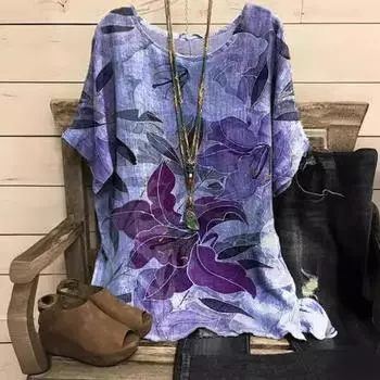 Большие размеры женские футболки Violet Kiss Leaf модная футболка с короткими рукавами и круглым вырезом с 3D-цифровой печатью 7XL