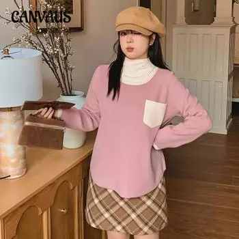 Большие размеры женские кричащие повседневные вафельные свитера Зимний внутренний свободный трикотаж XL чёрный