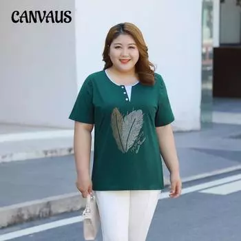 Большие размеры женские летние свободные футболки в западном стиле с круглым вырезом и короткими рукавами 2XL зелёный