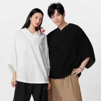 Большие размеры женские мужские унисекс 3/4 рукава летучая мышь нестандартные мешковатые топы футболки M чёрный