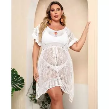 Большие размеры женские нерегулярные открытые сексуальные пляжные платья 1XL белый