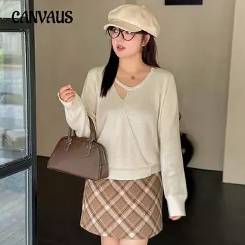 Большие размеры женские нерегулярные открытые топы осенние свободные трикотажные изделия, закрывающие кожу XL чёрный