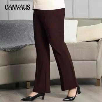 Большие размеры женские новые осенние эластичные повседневные и флисовые теплые расклешенные брюки XL темно-коричневого