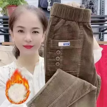 Большие размеры женские новые осенние и зимние брюки однотонные свободные утолщенные теплые повседневные прямые брюки XXL кофейный