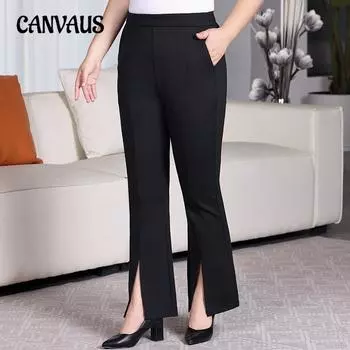 Большие размеры женские новые прямые брюки с высокой талией облегающие повседневные расклешенные брюки L чёрный
