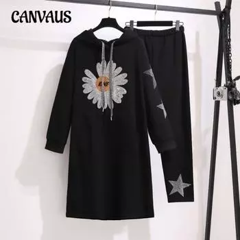 Большие размеры женские новые термобелье с капюшоном колготки из двух частей костюм XL чёрный