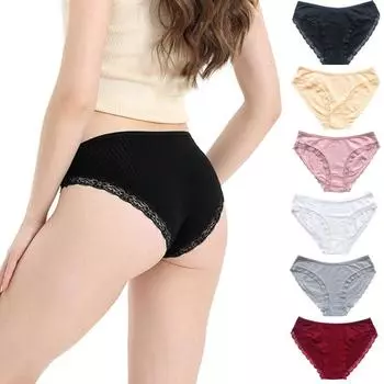 Большие размеры женские однотонные кружевные трусики кружево хлопок средняя талия удобное нижнее белье M белый