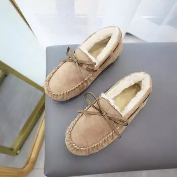 Большие размеры женские осенне-зимние хлопковые туфли с бантом для беременных женщин, удобные толстые мокасины с мягкой подошвой и флисовой подкладкой 35