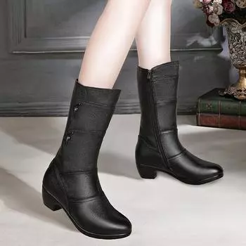 Большие размеры женские осенние и зимние женские сапоги средние сапоги детские сапоги на высоком каблуке высокие сапоги на толстом каблуке бархатные хлопковые сапоги длинные сапоги Martin 35