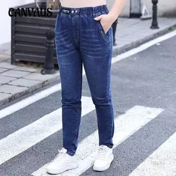 Большие размеры женские осенние новые эластичные с высокой талией узкие универсальные повседневные джинсы Harlan L чёрный