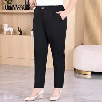 Большие размеры женские осенние новые повседневные эластичные темпераментные облегающие брюки для поездок на работу с маленькими ножками XL чёрный