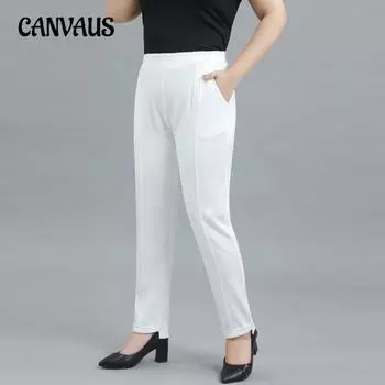 Большие размеры женские осенние новые прямые облегающие повседневные брюки с высокой талией и эластичным поясом 3XL белый