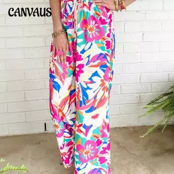 Большие размеры женские осенние принты повседневные свободные брюки Meat Shield прямые широкие брюки S разноцветный