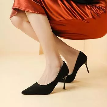 Большие размеры женские остроносые кожаные туфли на тонком каблуке на каблуках туфли на каблуках свадебные туфли женские каблуки 34 чёрный