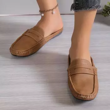 Большие размеры, женские полутапочки с сумкой на голове, новинка 2024 года, повседневная верхняя одежда на плоской подошве с низким каблуком, обувь Muller с одной педалью Doudou 36 чёрный