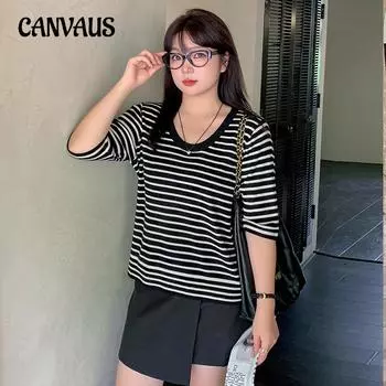 Большие размеры женские повседневные топы с U-образным вырезом женские полосатые рубашки с коротким рукавом осенний свободный трикотаж XL