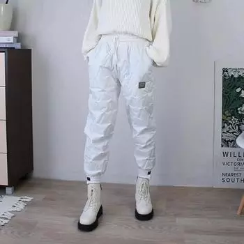 Большие размеры, женские пуховые хлопковые брюки, зимние женские толстые теплые шаровары, эластичные повседневные свободные брюки с высокой талией, брюки 4XL S коричневый