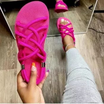 Большие размеры женские сандалии летние плоские женские туфли пеньковая веревка сандалии пляжные уличные универсальные повседневные тапочки 35