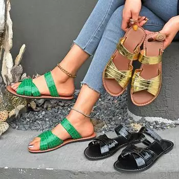 Большие размеры женские сандалии римские крестообразные плоские летние шлепанцы широкие удобные пляжные тапочки 36 золотой