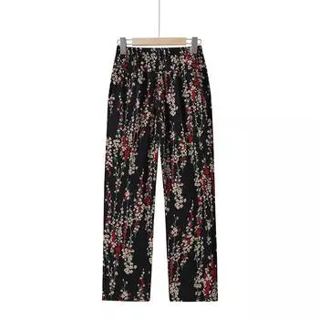 Большие размеры женские шаровары повседневные эластичные брюки с высокой талией с принтом для женщин среднего возраста свободные прямые брюки брюки для мам XXXXXL