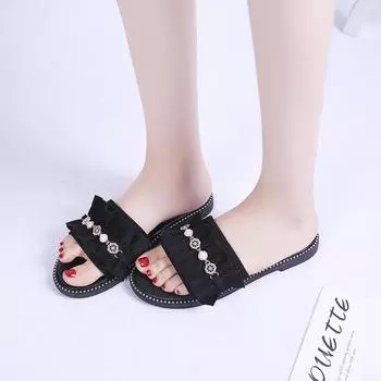 Большие размеры женские тапочки конфетные цвета шлепанцы женская обувь летние туфли на плоской подошве джинсовые тапочки кружевные шлепанцы морщинистые женские туфли zapatos mujer 35 бежевый