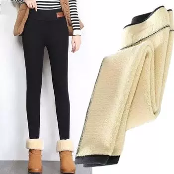 Большие размеры Женские термобелье Толстые Теплые Флисовые Подкладки Зимние Эластичные Карандашные Леггинсы Брюки Флисовые Колготки M чёрный