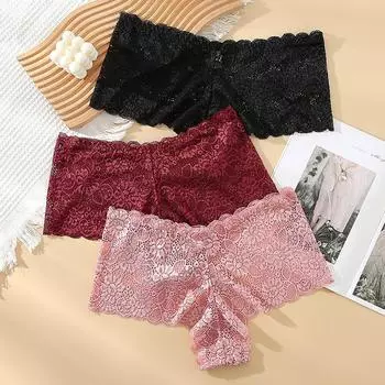 Большие размеры, женские треугольные трусики, сексуальное нижнее белье, женское кружевное нижнее белье со средней талией, европейский размер, L-4XL L чёрный