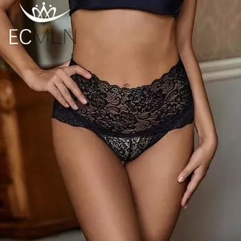 Большие размеры женские трусики с высокой талией нижнее белье женские кружевные сетчатые цветочные прозрачные трусы цельные бесшовные трусы нижнее белье M чёрный
