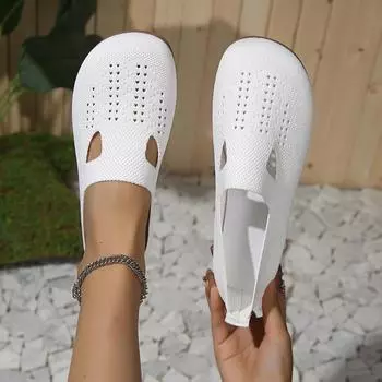 Большие размеры, женские туфли с плоской подошвой, плетеные из мухи, с круглым носком, дышащие, закрывающие ноги, ленивые мокасины 36 белый