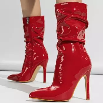 Большие размеры, женские, в европейском и американском стиле, универсальные, с острым носком, на высоком каблуке, до середины икры, элегантные женские сапоги 35