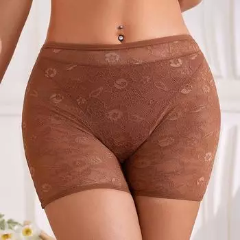 Большие размеры женские защитные брюки кружевное дышащее нижнее белье женские трусы-боксеры сексуальные полые женские трусы-боксеры хлопковые однотонные защитные трусы S коричневый