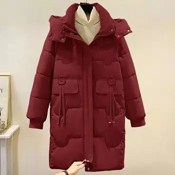 Большие размеры женские зимние пальто с капюшоном верхняя одежда мода большие свободные толстые теплые длинные парки женские куртки M чёрный