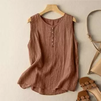 Большие размеры Женский летний жилет Хлопок Повседневный О-образный вырез Без рукавов Майки S белый