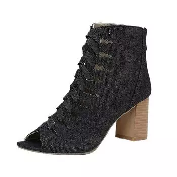 Большие размеры женской обуви летние босоножки с толстым каблуком и заклепками высокие женские туфли большого размера 24-5 35 чёрный