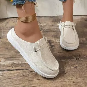 Большие размеры женской обуви, новинка 2024 года, весна и лето, новые женские туфли на голову, парусиновые тапочки для женщин 36 белый