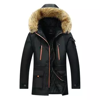 Большие размеры Зима Хлопок Плюс Средняя Длина с меховыми шапками Повседневная мужская утолщенная хлопковая одежда Пальто L