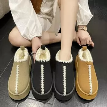 Большие размеры зимние ботинки для женщин осень и зима новые с флисовой подкладкой утепленные повседневные зимние ботинки из хлопка без застежек 36 чёрный