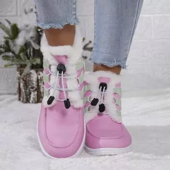 Большие размеры зимних женских ботинок 2024 года, новые резиновые хлопковые ботинки с фланцем и высоким голенищем 36 розовый