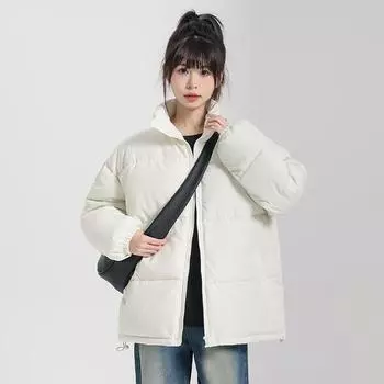 Большие размеры зимняя новая повседневная куртка из хлопка-пуховика женская короткая свободная утолщенная куртка из хлеба M (recommended under 55kg) чёрный